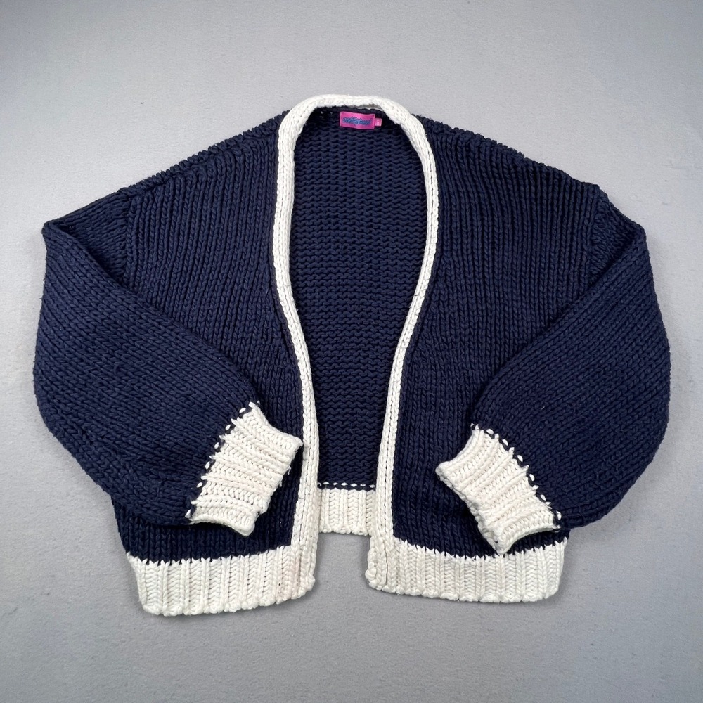 Edikted Cardigan Sweater Womens XS/S‎ Navy Blue Chunky Knit Open Front Nautical